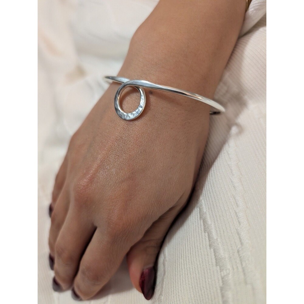 Mexico 925 Sterling Silver Hammered Bracelet, Adjustable, 0.384ozt / 0.42oz - Picture 3 of 8